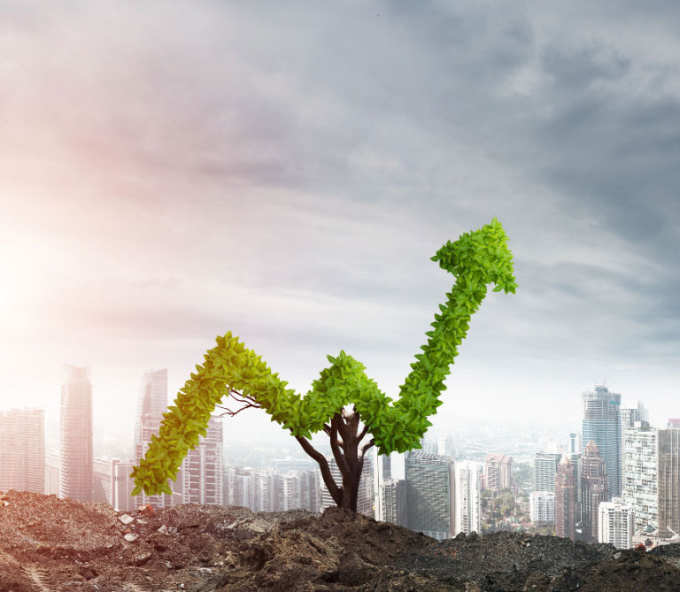 Market growth as growing green tree is shape of an arrow